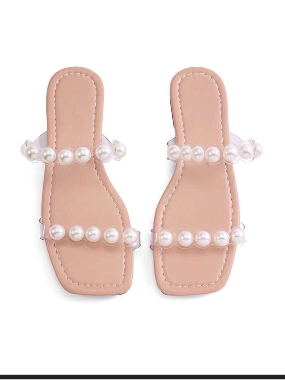 Pearl-Trim Slide Sandals in Blush cream